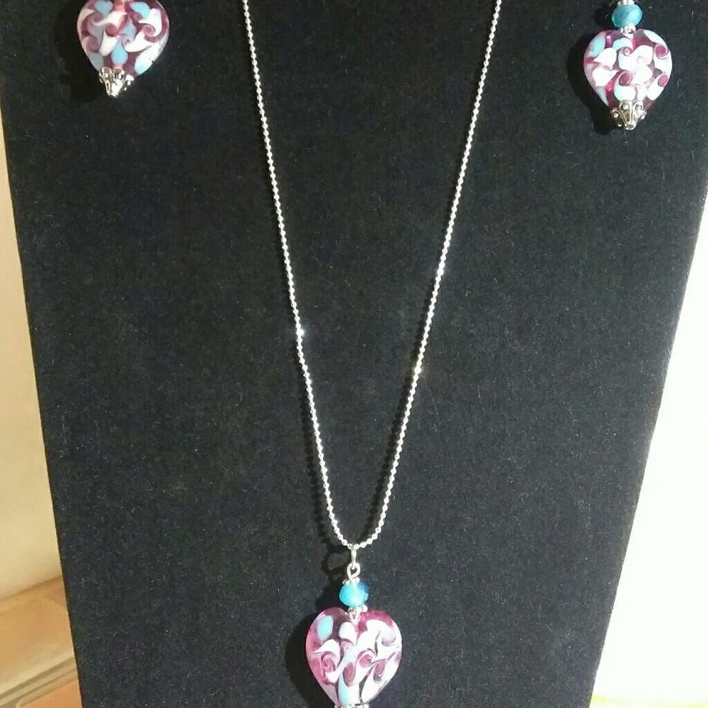 SOLD - Heart shaped necklace and earrings set
